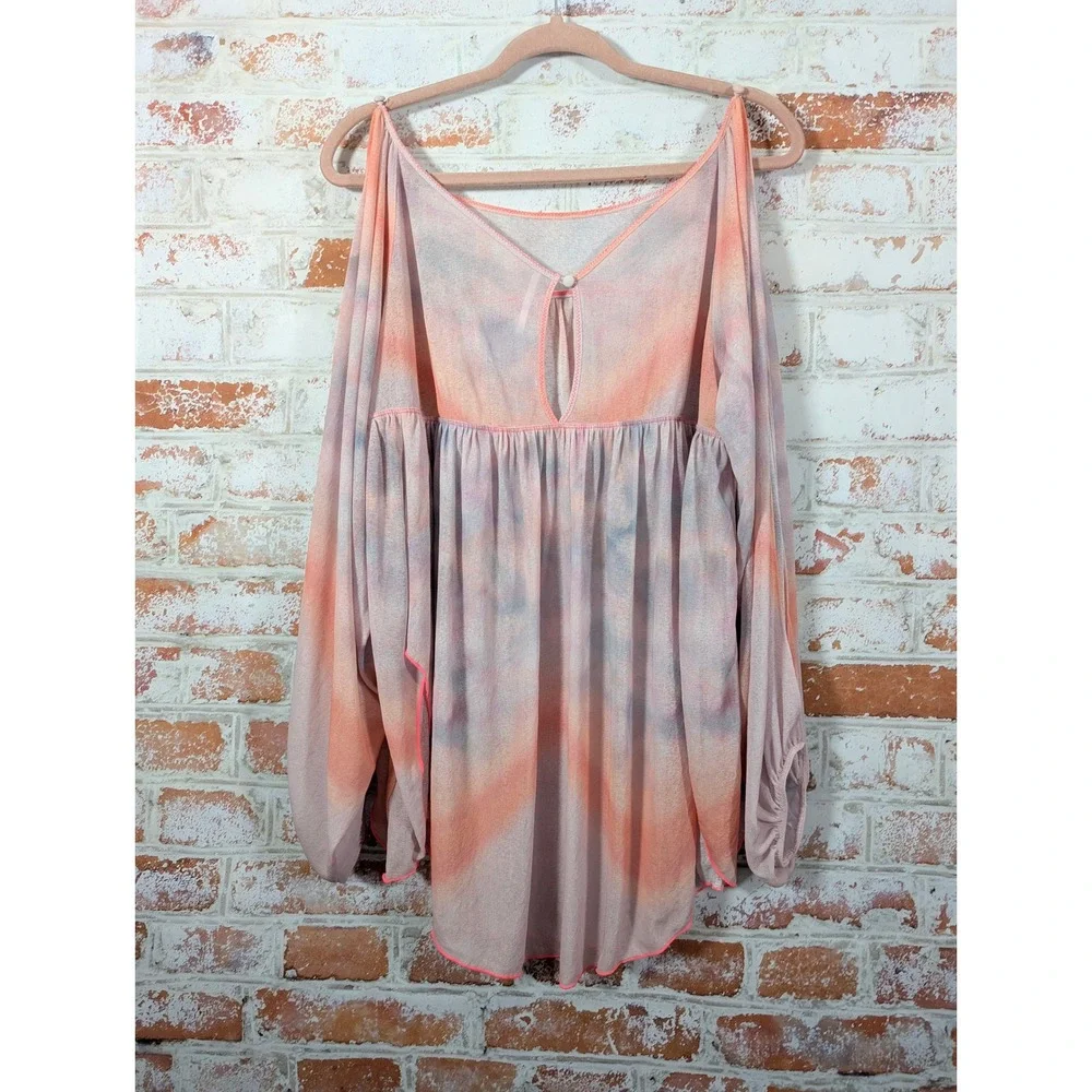 Free People Cold Shoulder Tunic Women XS Pink Tie Dye Boho Long Sleeve Top